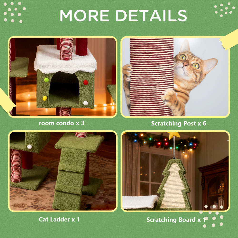 Wide Christmas Cat Tree Tower for Indoor Cats