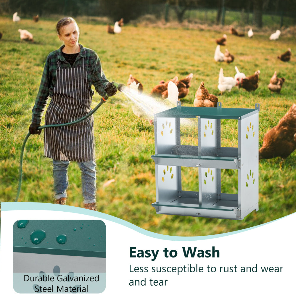 4 Compartment Chicken Nesting Boxes, Metal Nesting Boxes Wall Mount Chicken Egg Laying Box for Different Chicken Breeds