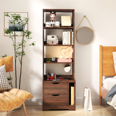 SunJet Night Stand with Bookshelf, Night Stand with 2 Storage Drawers for Bedroom