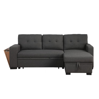 Modern Dark Gray 3-Piece Upholstered Sectional Sofa with Linen Blend and Chaise Storage