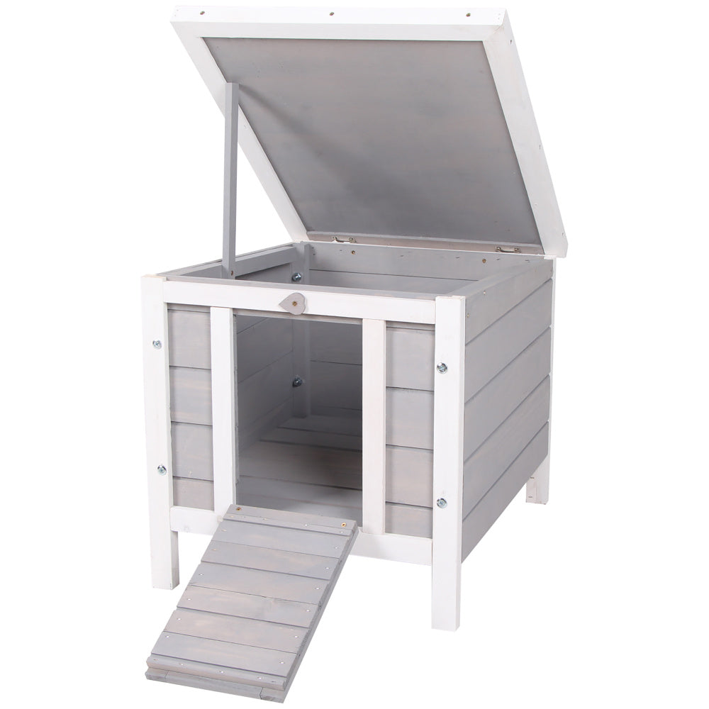 PawHut Small Wooden Rabbit Hutch, Bunny/Guinea Pig Cage, with Openable & Waterproof Roof, Gray