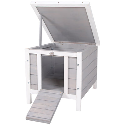 PawHut Small Wooden Rabbit Hutch, Bunny/Guinea Pig Cage, with Openable & Waterproof Roof, Gray