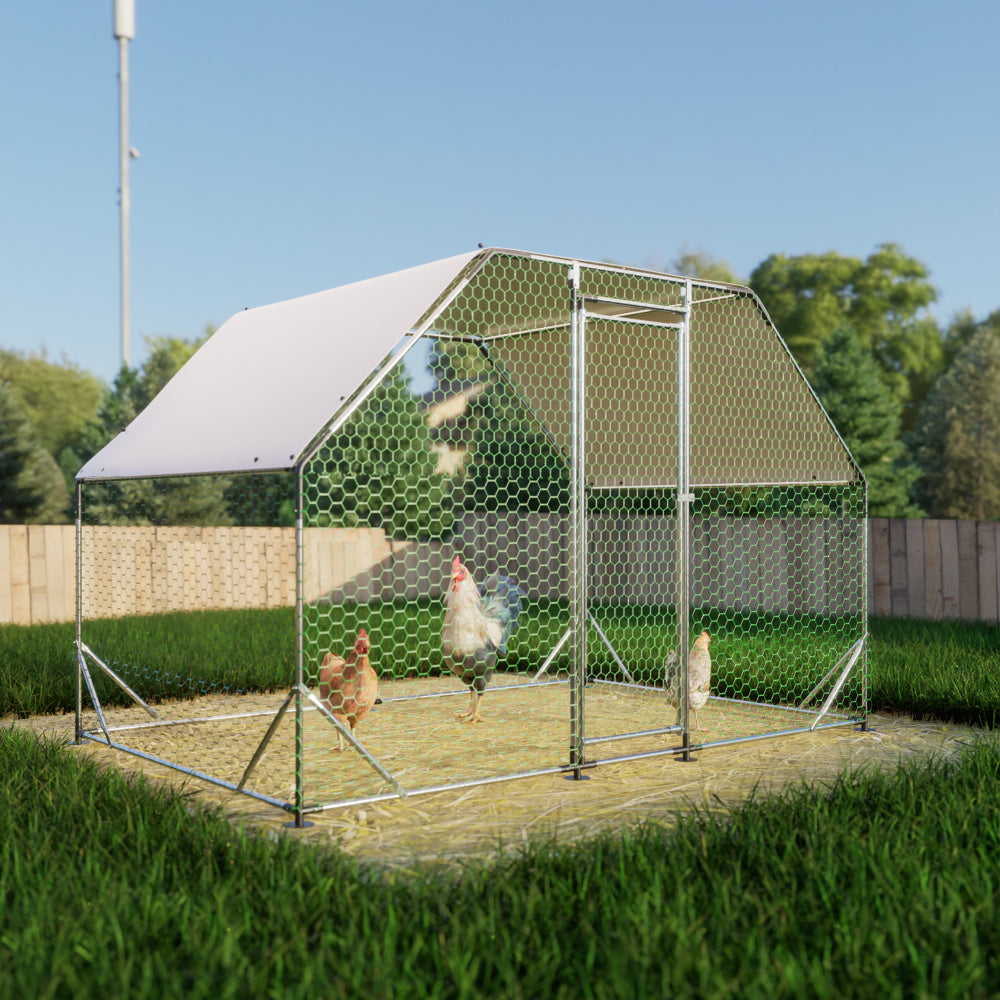 9.94 ft. x 25.68 ft. Galvanized Large Metal Walk in Chicken Coop Cage Farm Poultry Run Hutch Hen House