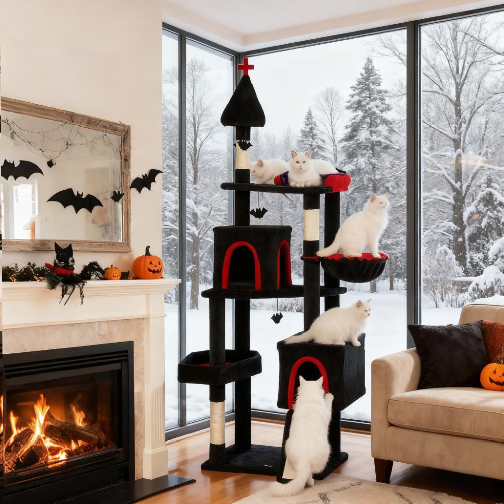 78"Cat Tree Cat Tower with Coffin Bed