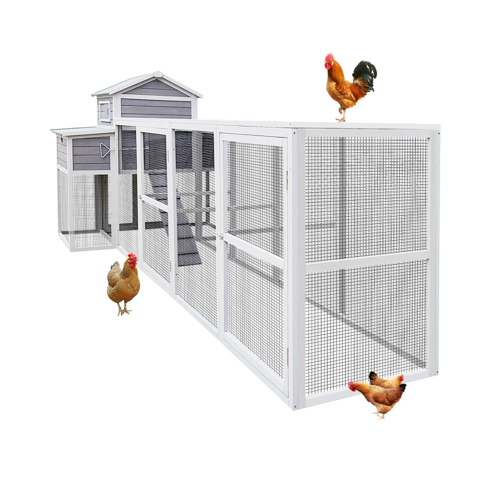 150" Extra Large Chicken Coop – Outdoor Wooden Hen House with Black Rust-Proof Metal Wire, 2 Nesting Boxes, 5 Perches for Poultry, Secure and Durable Chicken Cage