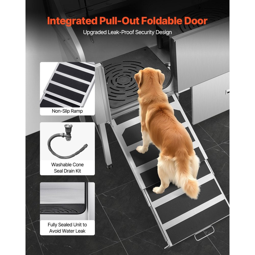 61 Inch Dog Grooming Bath Tub Stainless Steel w Ramp Water Filter Left