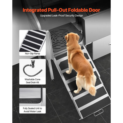 61 Inch Dog Grooming Bath Tub Stainless Steel w Ramp Water Filter Left