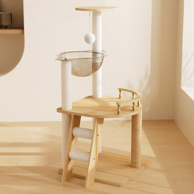 41.3" Modern Cat Tower, Wood Cat Tree Tower for Indoor Cats, Cat Treewith Sisal-Covered Scratching Posts and Top Perch, Cat Condo with Acrylic Hammock for Small Large Cats