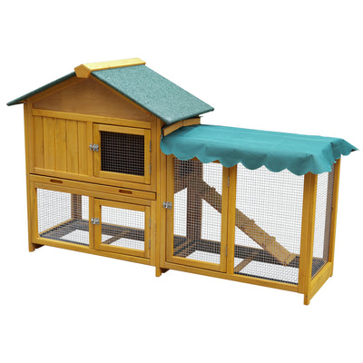 Rabbit Hutch, Indoor Bunny Cage, Outdoor Rabbit Cages with Run, Pet House with Deeper No Leak Tray, UV Panel, Removable Bottom Wire Mesh for Small Animals,Removable waterproof and sun protection cover