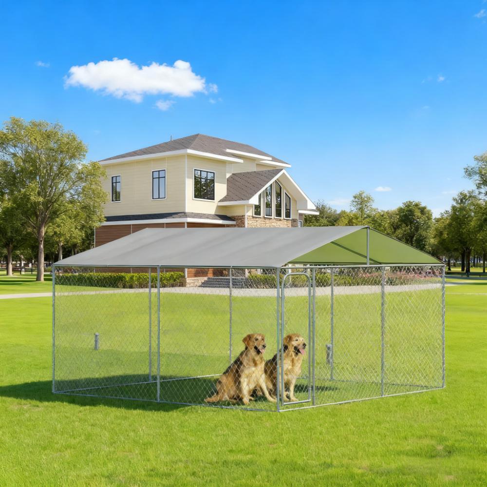 Steel  Dog Fence w/ Canopy Dog Kennel 157.5" L x 157.5" W x 91.25" H