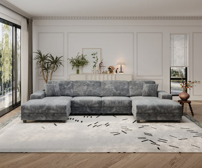 Convertible U-shaped Combination Sofa, Corduroy Fabric, Modern Comfortable Large Size 4 Seat Sofa, Living Room Double Lounge Chair , Dark Grey