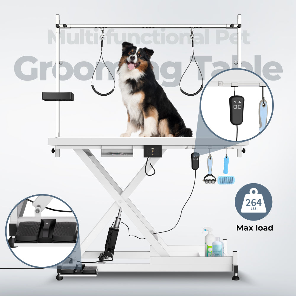 Update electric pet grooming table, 110V/220V professional groomer recommend super Deluxe electric pet grooming table, height adjust from 8 up to 36inch WHITE COLOR