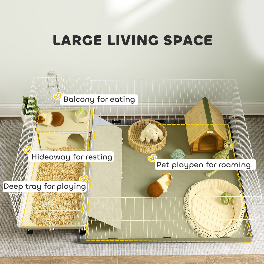 Small Animal Cage with Removable Pet Playpen,  with Waterproof Pad, Hay Feeder, Water Bottle, Food Dish