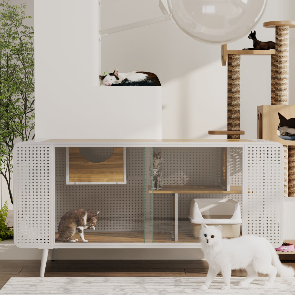 55.12 "Spacious Cat House with Tempered Glass, for Living Room, Hallway, Study and Other Spaces