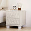 SunJet  Elegant Velvet Nightstand with 2 Drawers and Crystal Handle, Storage Bedside Table with Button-Tufted, Beige