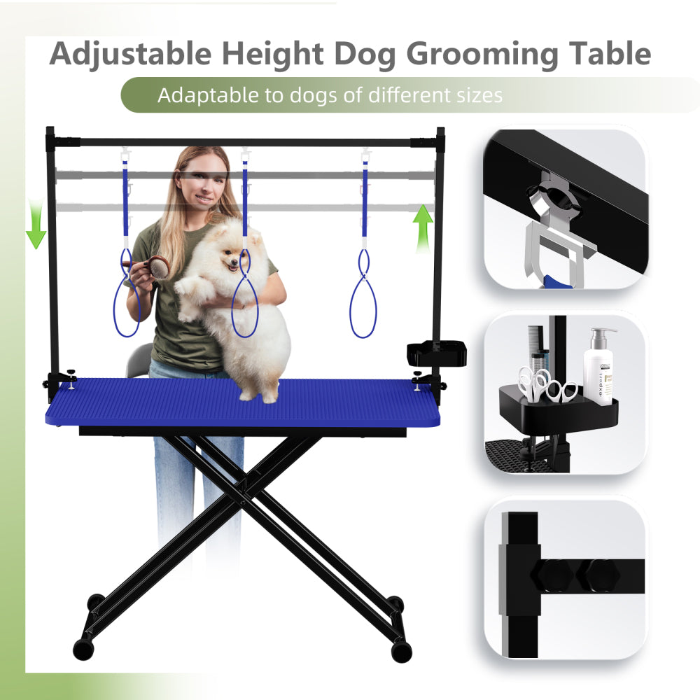 47'' Blue Large Dog Grooming Table X-Lift Foldable Grooming Table for Dogs at Home Adjustable Height Arms Pet Station with Nooses, Tool Organizer