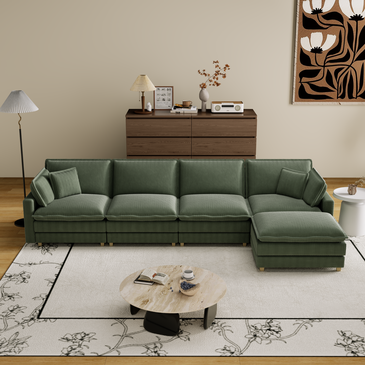 Modular Sectional Sofa,Deep Seat Couch for Living Room , 4 Pillow, Modern L-Shaped Sofa for Living Room Bedroom Apartment,GREEN