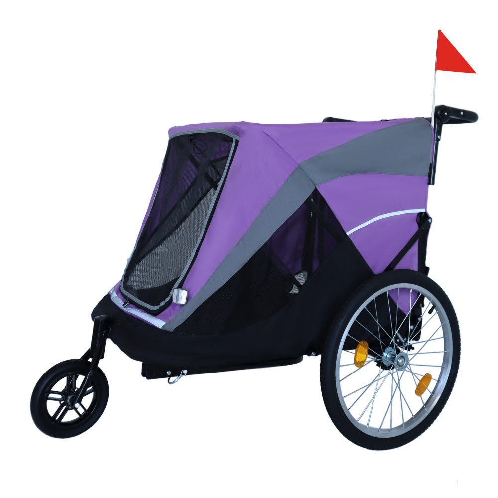 2-in-1 Bike Trailer & Push Cart for Pets - Detachable Bike Hitch & Push Handle Included - Quick Release Wheel, Internal Leash, Dual Cup Pockets and Underneath Storage Bag,  Holds Pets Up to 100 lbs