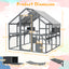 Premium Cat Run Large Outdoor Enclosure, Wooden Catio Kitty Mansion with Suspension Bridges, Strolling Paths, Cozy Cabins, Protective Roof Cover, 82 Inch Expanse