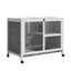 PawHut Indoor Rabbit Hutch with Wheels, Desk and Side Table Sized, Wood Rabbit Cage, Waterproof Small Rabbit Cage, Gray