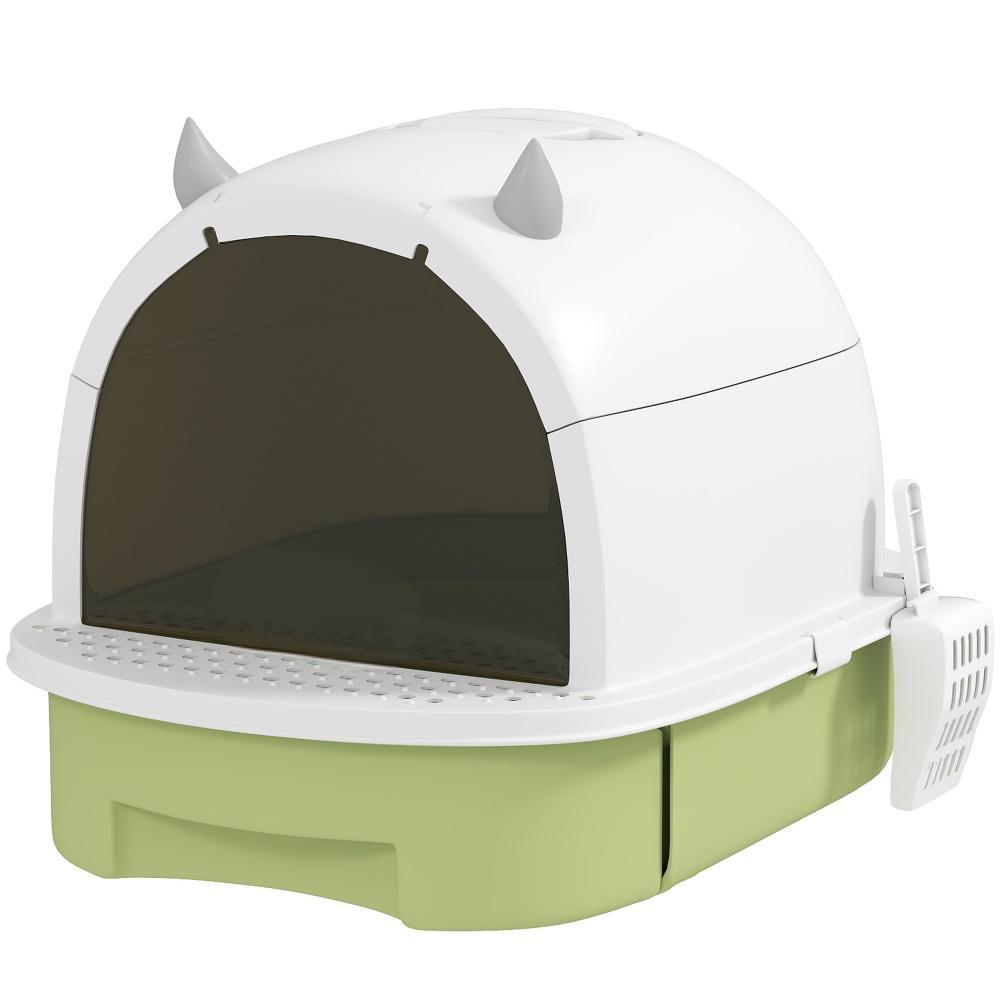 Green  Cat Litter Box with Lid, Scoop, Deodorizing Bags
