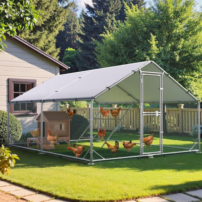 Large Metal Chicken Coop, 10x13x6.5FT Dome Chicken Runs for Yard with Cover, Walk in Chicken Coop with Roosting Perch