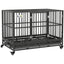 PawHut 48" Heavy Duty Dog Crate Metal Cage Kennel with Lockable Wheels, Double Door and Removable Tray, Gray