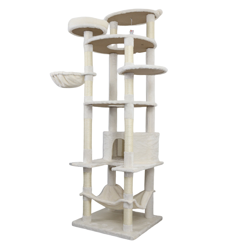 78 in beige cat tree tower with large condo sisal scratching post big hammock and top platform