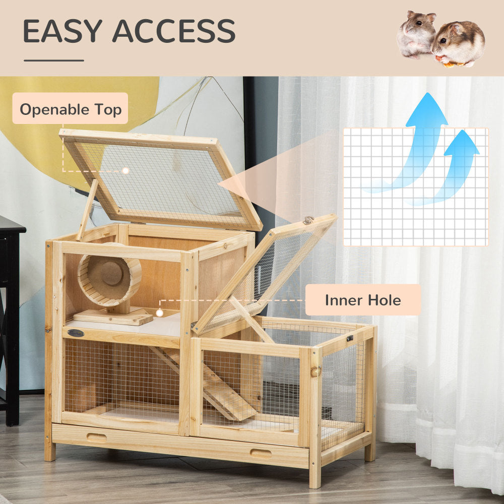 2-Tier Wooden Hamster Cage, Small Animals Hutch,Natural