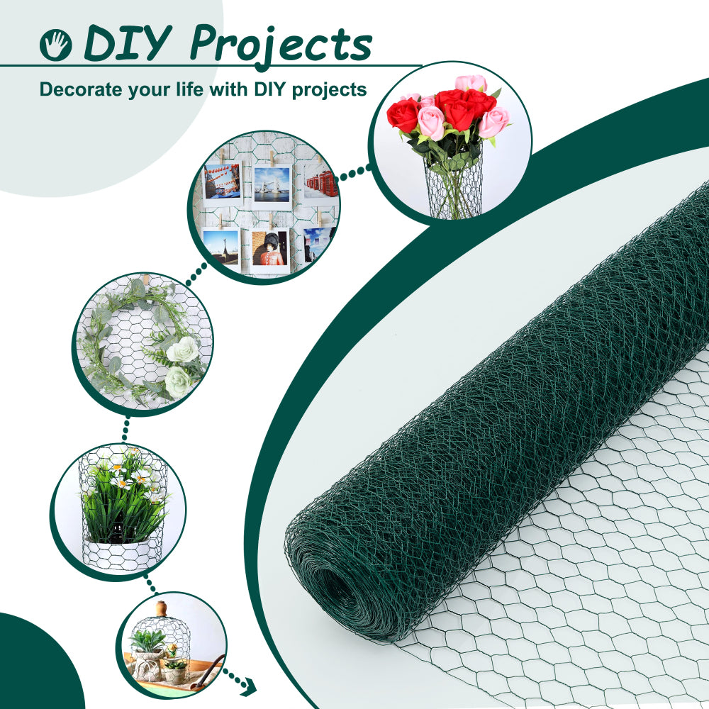 60M Large Size Galvanized Hexagonal Floral Green Chicken Wire, Outdoor Anti-Rust Chicken Wire Poultry Netting for Garden, Large Chicken Coop Wire Fencing