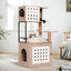 Cat Tree with Litter Box Enclosure, All-in-one Cat Tower for Indoor Cats with Large Hammock, Bed, Food Station, Scratching Posts, Modern Style Pet Furniture, Gray+white
