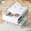 SunJet Bedside table with drawers. The board surface is MDF sticker, and both sides are transparent tempered glass. The design is simple and elegant, with excellent storage functions.