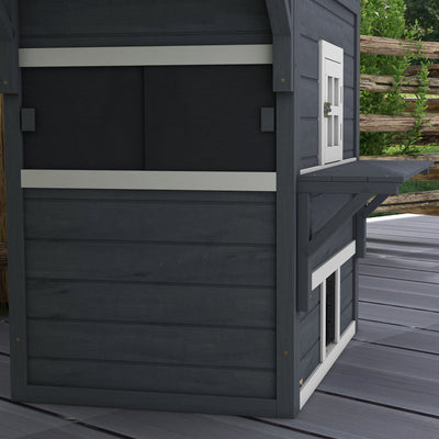 PawHut 3-Story Cat House Feral Cat Shelter, Outdoor Kitten Condo with Raised Floor, Asphalt Roof, Escape Doors, Jumping Platforms, Dark Gray