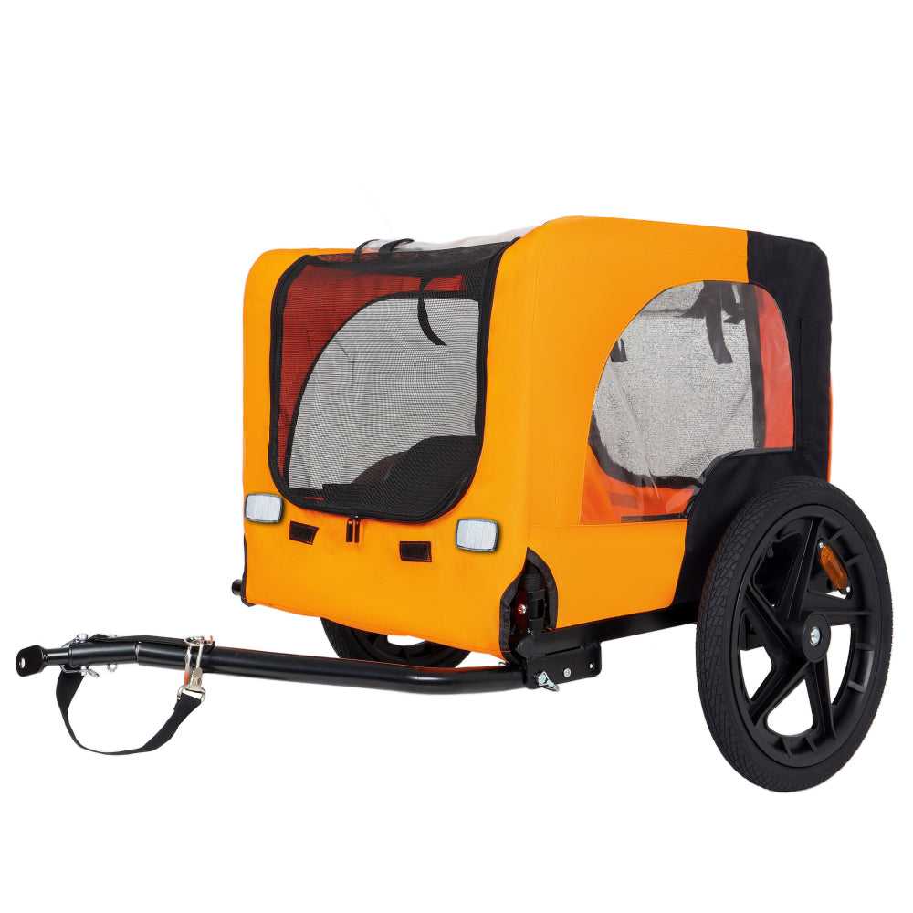 Outdoor Heavy Duty Collapsible Pet Bike Trailer with 16-Inch All-Terrain Wheels & Universal Hitch – Foldable Dog/Cargo Carrier Cart for Bicycles, black+orange