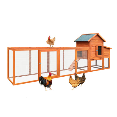 122＂Large Wooden Chicken Coop,Outdoor Hen House with Nesting Box ,Wire Fence Poultry Cage