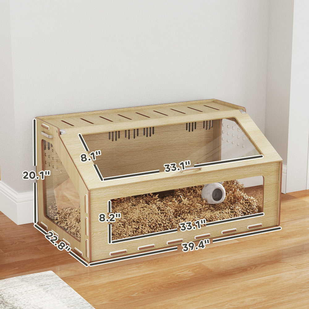 39 inch Hamster Cage Habitat with  Window & Openable Top , Oak