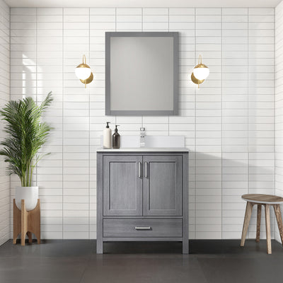 Distressed Grey Bath Vanity 30 in. W x 22 in. D, Cultured Marble Top, Faucet Set, and 28 in. Mirror