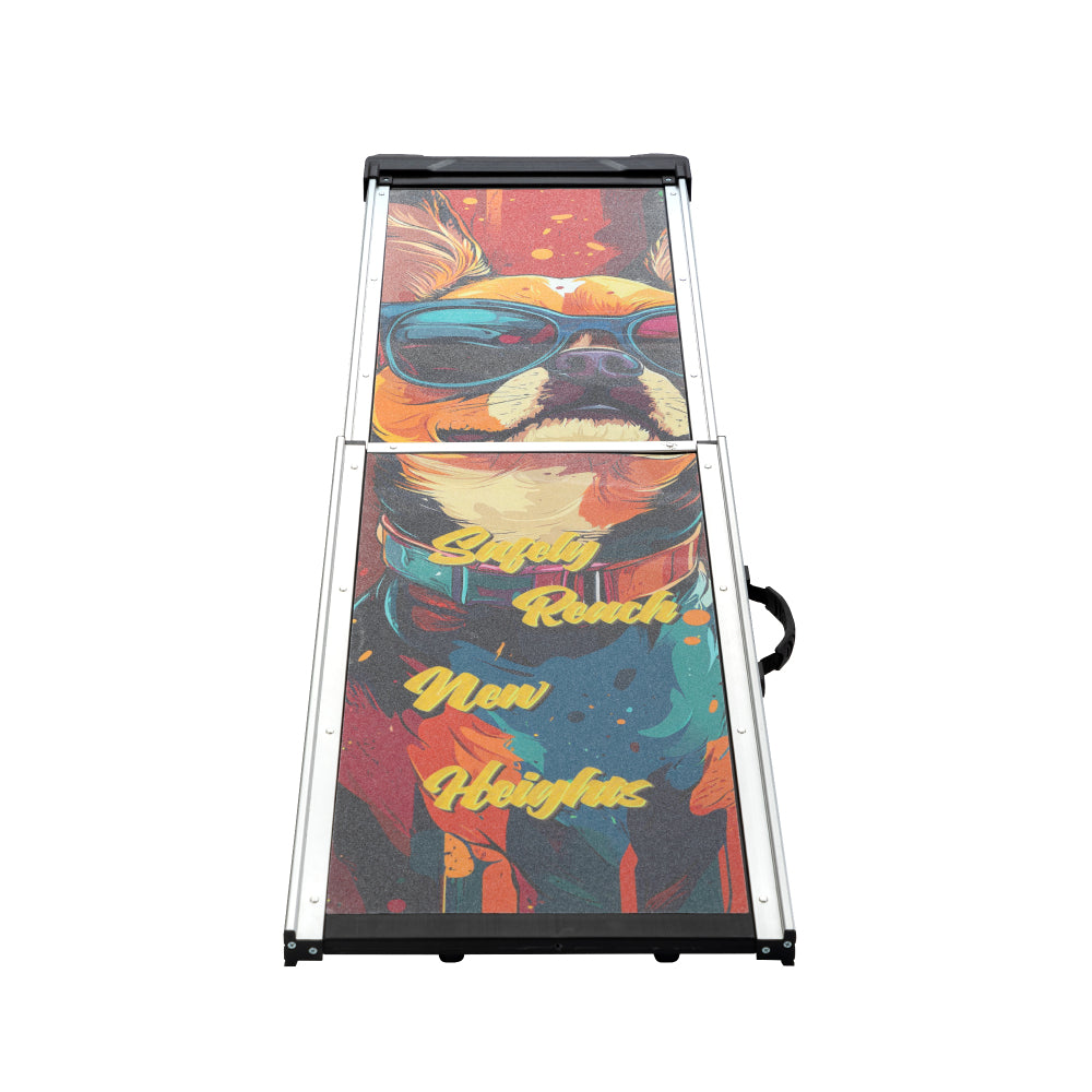 Retractable Aluminum Dog Ramp, Portable Pet Steps for Cars Trucks SUVs, Telescoping Dog Ramp with Non-Slip Surfaces, Colorful Patterns