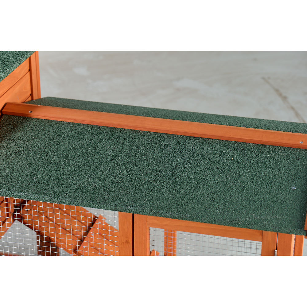 Large Wooden Rabbit Hutch, Outdoor Bunny Cage with Spacious Run, Waterproof Asphalt Roof, Pull-Out Tray and Ramp, Fir Wood Pet House for Rabbits, Chickens and Small Animals (Brown & Green)