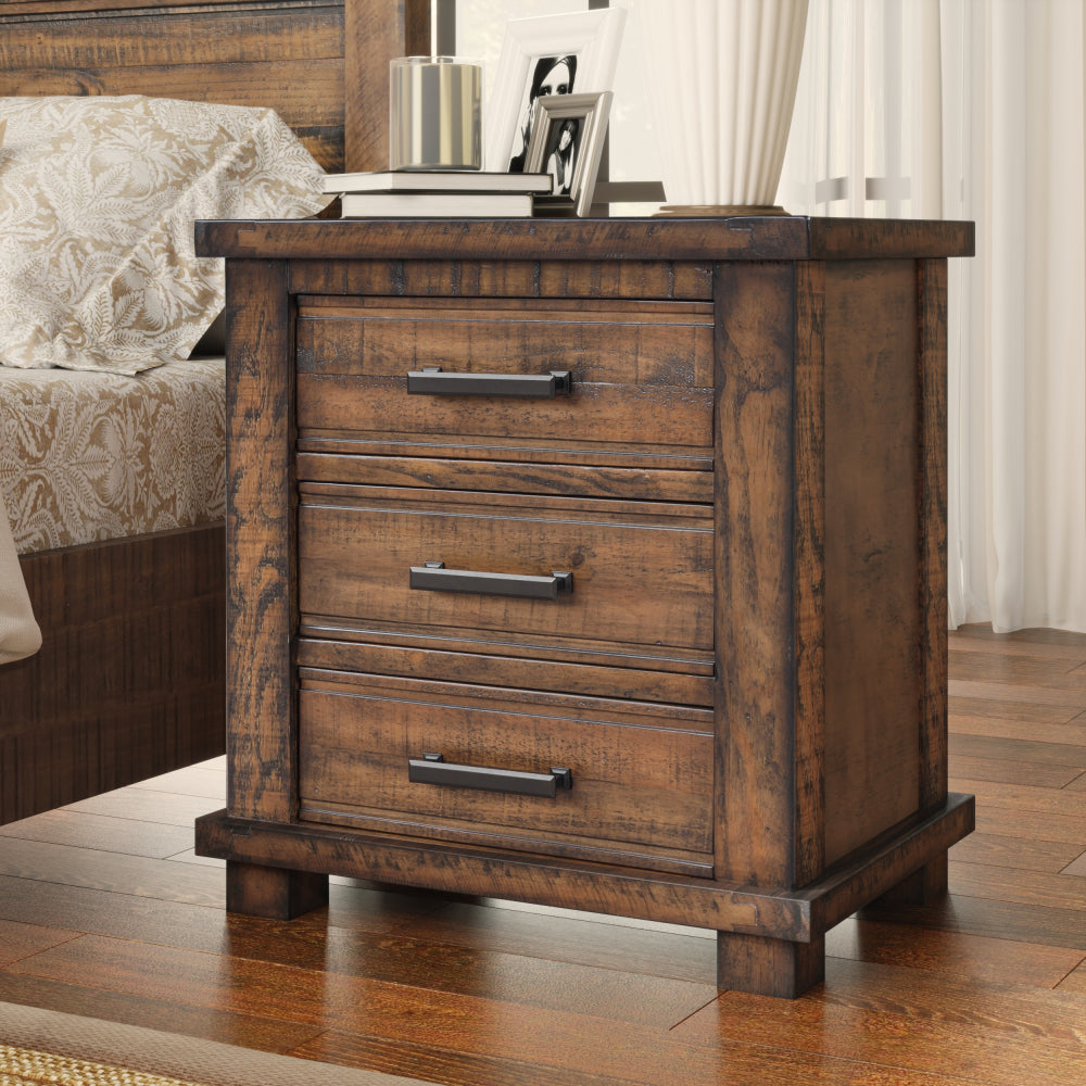 SunJet Rustic Three Drawer Reclaimed Solid Wood Farmhouse Nightstand (old sku:WF298401AAD)