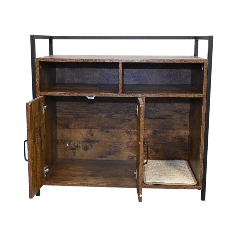 Rustic Brown Wooden Cat Litter Box Enclosure, Spacious Hidden Cat Litter Box with Scratching Mat Furniture for Bedroom, Bathroom, Living Room-31.9"x17.7"x31.4", 61 lbs