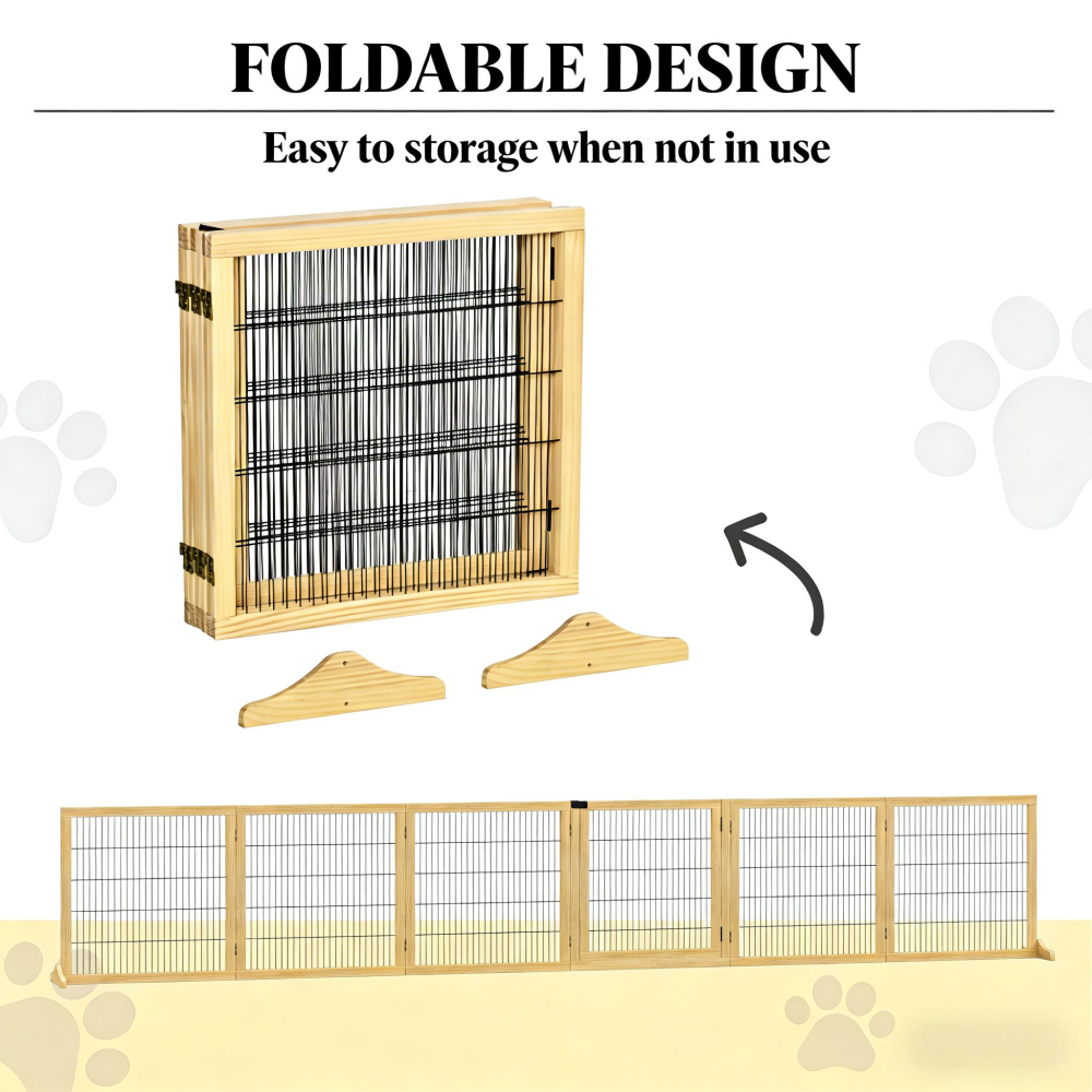 6-Panel Folding Dog,Wooden Pet Gate