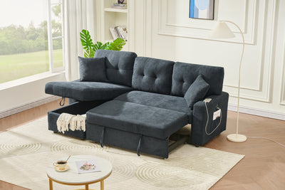 Sectional Sofa Bed L-Shaped Sofa Couch Bed with USB Port, Reversible Sofa Couch Sleeper with Pull Out Bed, Chaise with Storage, Pull Out Couch for Living Room