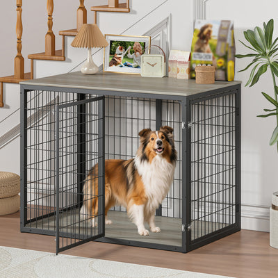 47'' Dog Crate Dog Cage Furniture with 3 Doors,for Large & Medium Dogs.Grey.