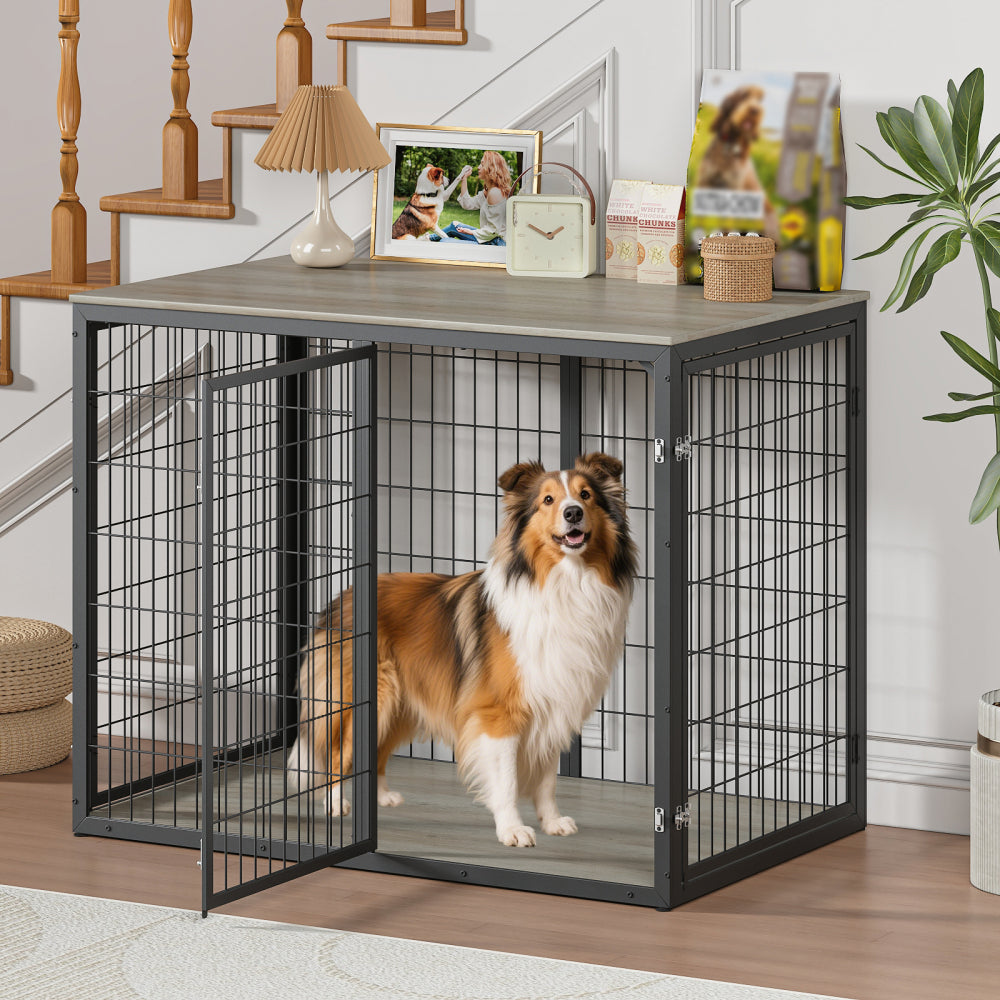 47'' Dog Crate Dog Cage Furniture with 3 Doors,for Large & Medium Dogs.Rustic Brown