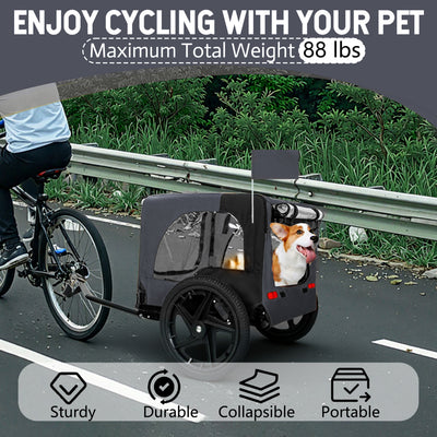 Outdoor Heavy Duty Collapsible Pet Bike Trailer with 16-Inch All-Terrain Wheels & Universal Hitch – Foldable Dog/Cargo Carrier Cart for Bicycles, black+dark gray