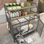Large pet cage with storage rack, drawers with stainless steel food and water basins, double-layer storage rack made of iron frame and MDF material, sturdy, exquisite, and practical (black+beige)