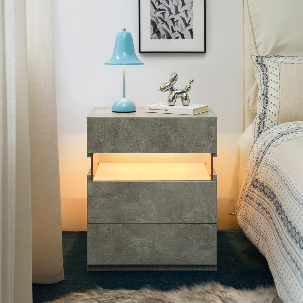 SunJet LED Nightstands 3 Drawer Dresser for Bedroom End Table with Acrylic Board LED Bedside Tables for Bedroom Living Room Bedside Furniture (White)