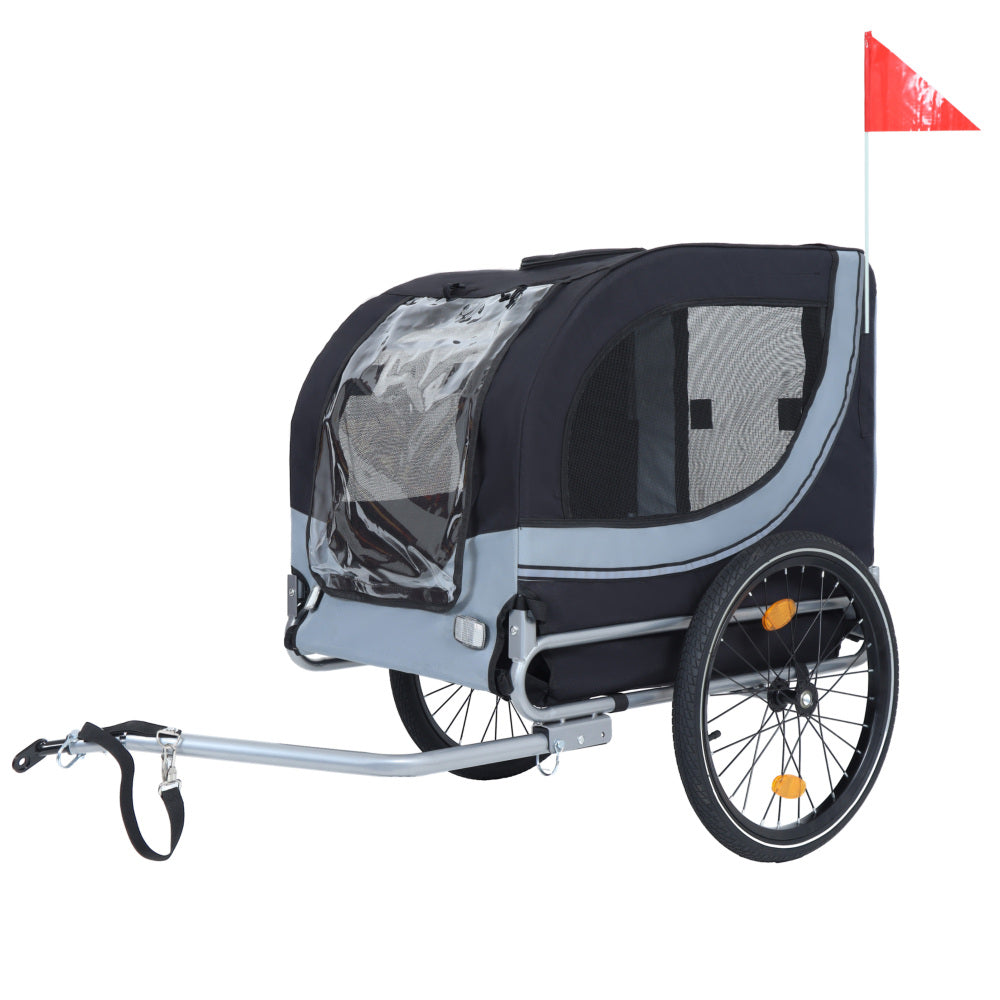 Large Folding Bike Trailer for Dogs – 66LB Capacity All-Terrain Pet Carrier, Durable Steel Frame for Cycling, Jogging, Camping & Outdoor Adventures, Black- Gray
