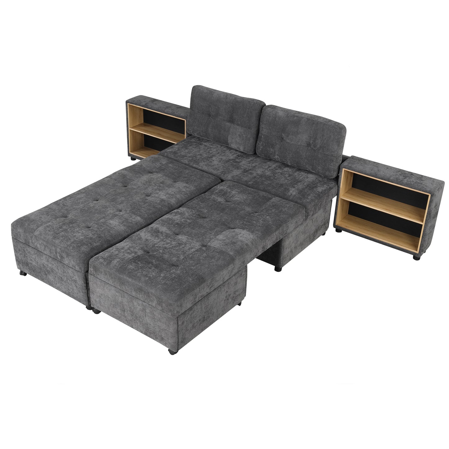 Versatile Modular Sofa Bed with Two Storage Racks, Dark Gray, Chenille Fabric, 121.2'